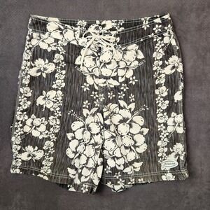 Vintage Billabong Board Shorts Mens‎ 34 Black White Floral Swim Trunks Beach USA